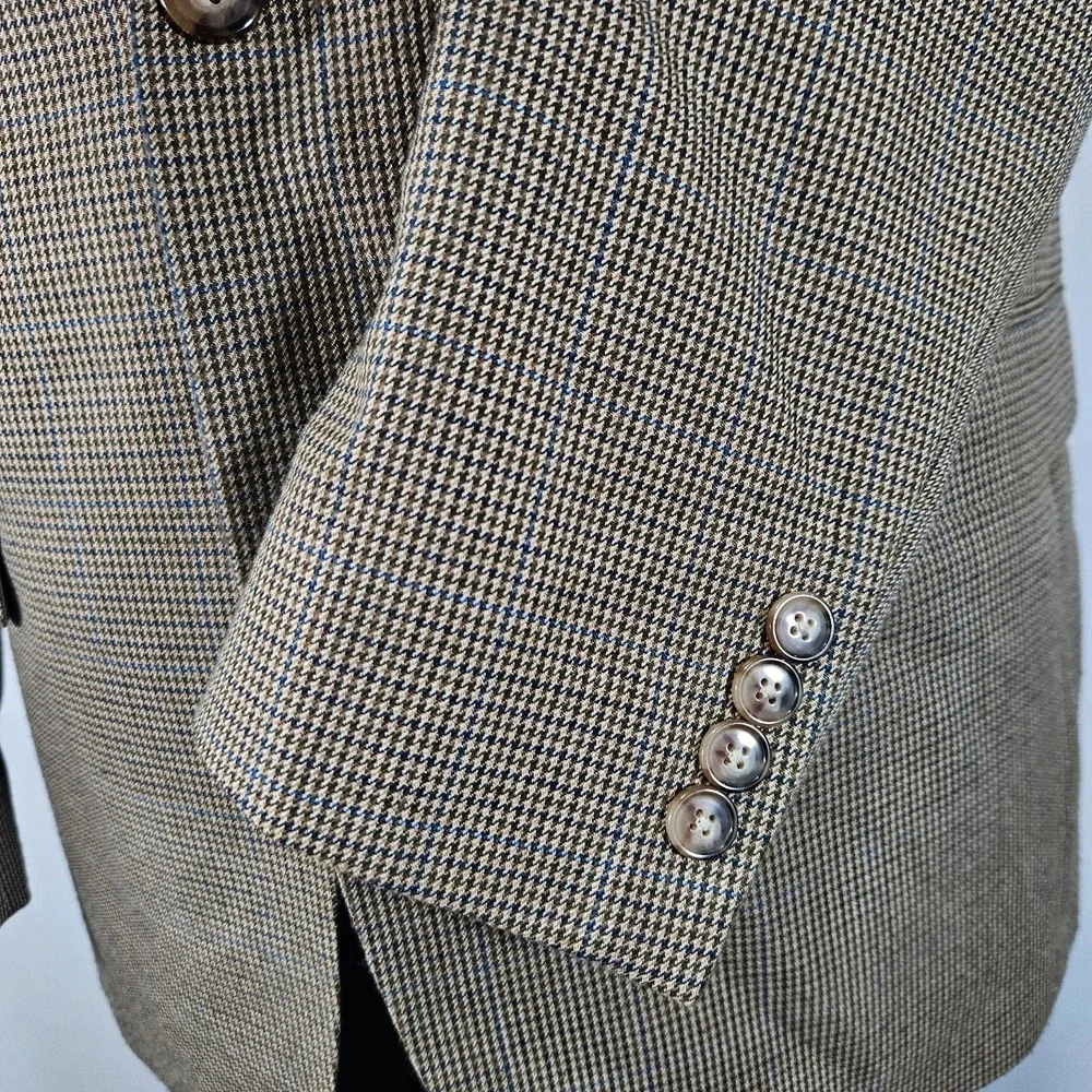 Chaps Men's Sport Coat Blazer Two Button Brown‎ Houndstooth Poly Blend Sz 42L